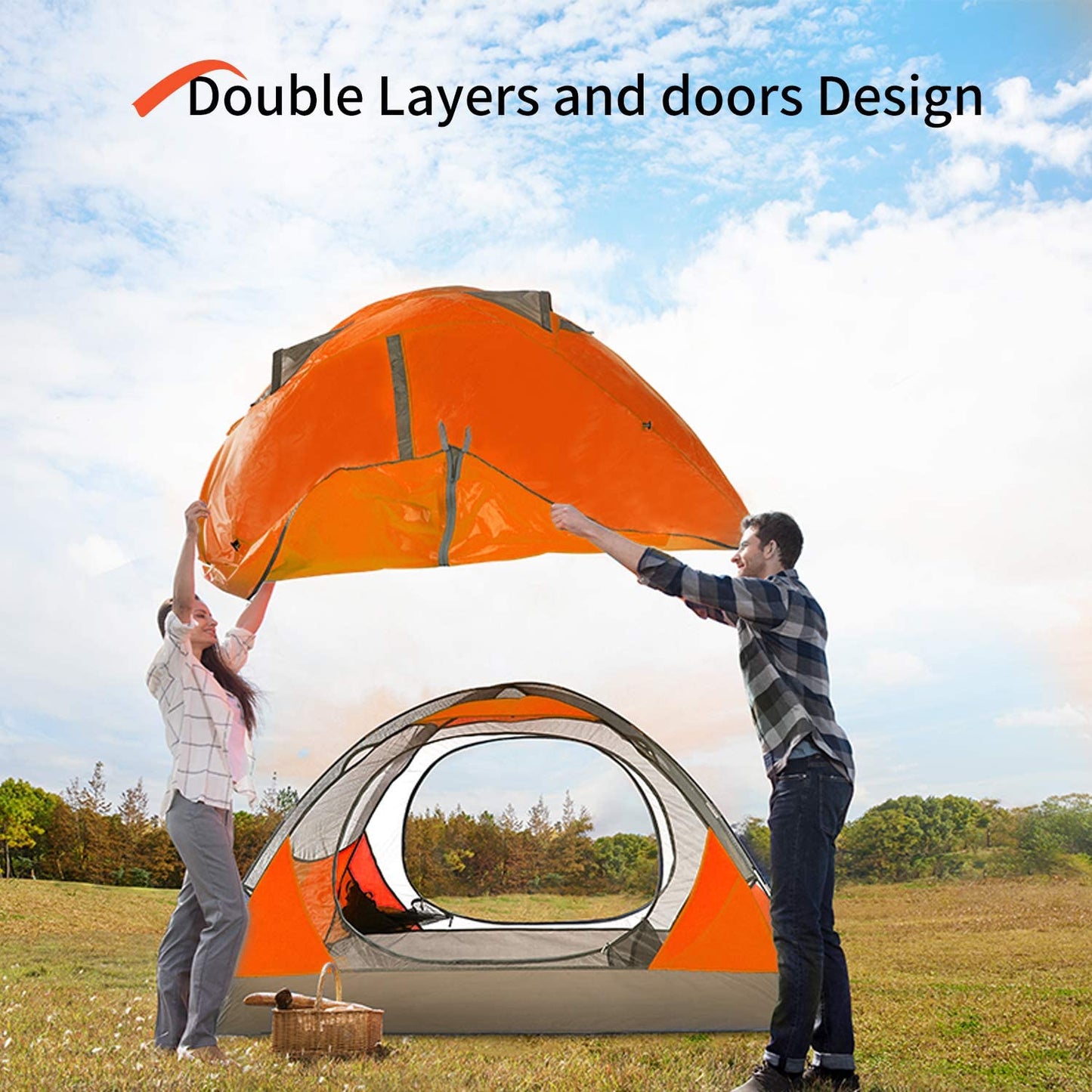 "Ultimate 2-4 Person Lightweight Camping Tent - Waterproof, Windproof, Easy Setup with Double Doors - Perfect for Family Adventures, Hiking, and Travel!"