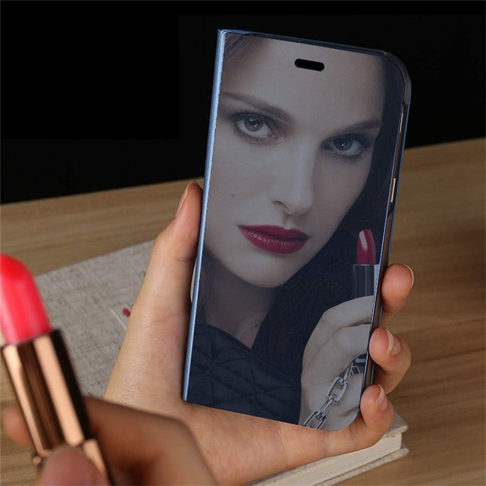 LEECOCO for Samsung A20 Case Slim Luxury Clear View Electroplate Plating Mirror Makeup Stand Scratchproof Full Body Protective Flip Case Cover for Samsung Galaxy A20 / A30 Mirror PU Rose Gold