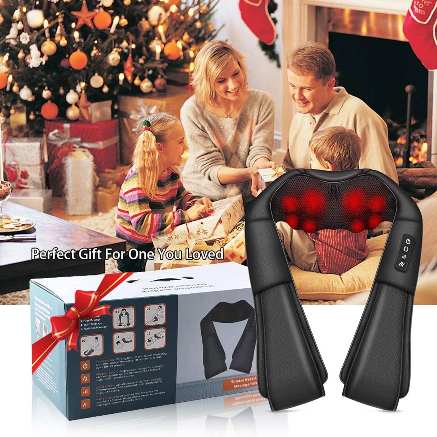 Shiatsu Neck and Back Massager with Soothing Heat, Electric Deep Tissue 3D Kneading Massage Pillow for Shoulder, Leg, Body Muscle Pain Relief, Home, Office, and Car Use