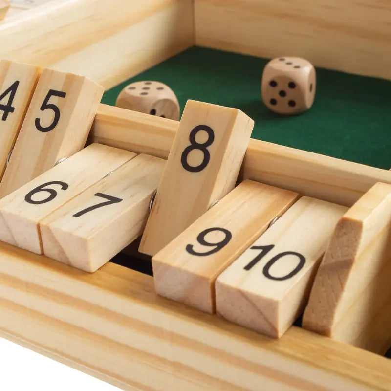 Shut the Box Game - Classic Wooden Set with Dice Included-Old Fashioned, 2-4 Player Thinking Strategy Game for Adults & Children, 9 Inch