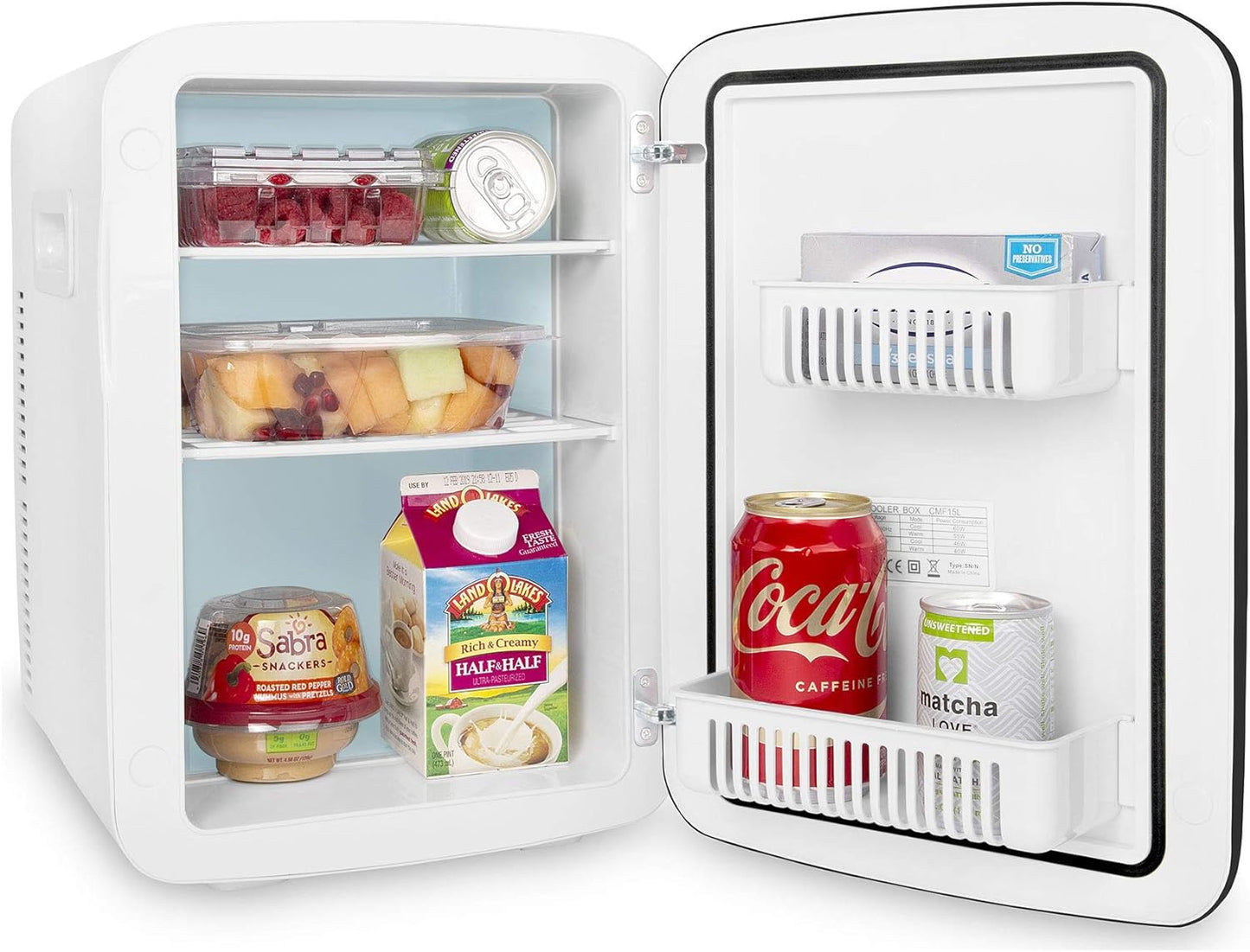 15L Mini Fridge for Bedroom - Car, Office Desk & College Dorm Room - 12V Portable Cooler & Warmer for Food, Drinks, Skincare, Beauty, Makeup & Cosmetics - AC/DC Small Refrigerator (White)