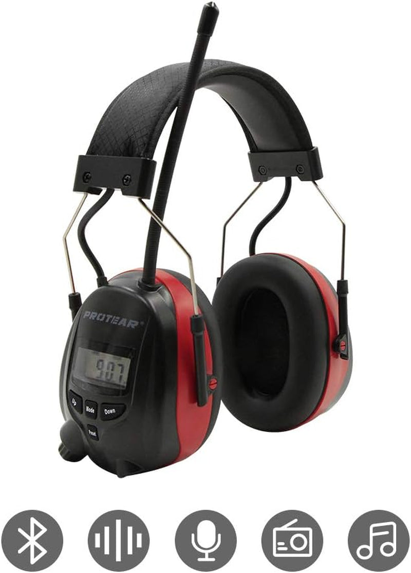 Bluetooth Radio Headphones,Am FM Noise Reduction Safety Earmuffs with Rechargeable 1200Mah Lithium Battery & Built-In Mic,Nrr 25Db Ear Protector for Working