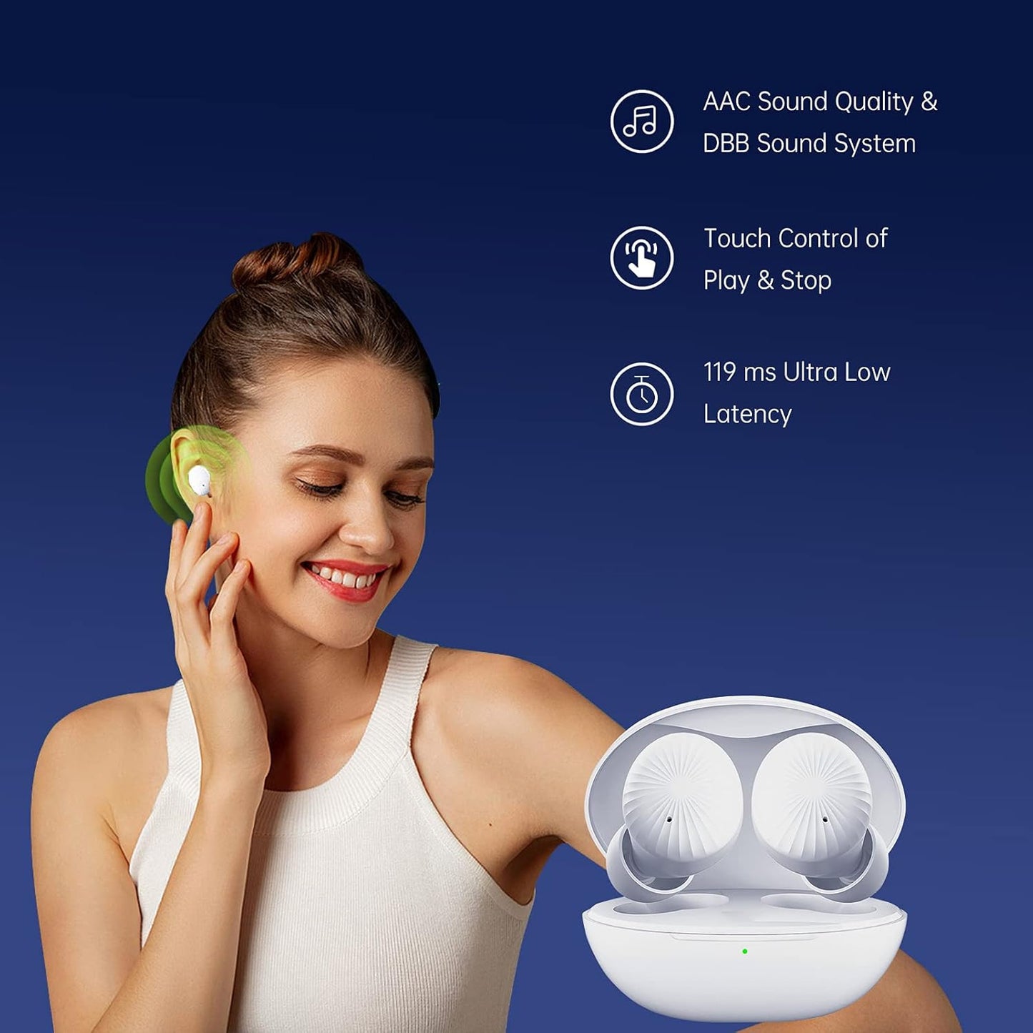 Wireless Earbuds Bluetooth 5.0,Bluetooth Earbuds IPX4 Waterproof ,Wireless Headphones 400Mah & 20H Playtime,119Ms Low Latency,4.1G Ultra Lightweight,Intelligent Touch Control for Android & Apple