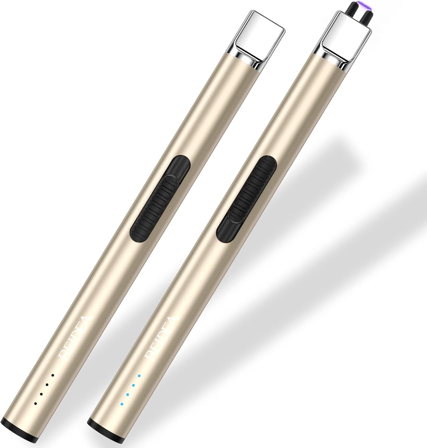 Electronic Candle Lighter Arc Windproof Flameless USB Rechargeable Lighter with Safe Button for Home Kitchen Champagne Gold