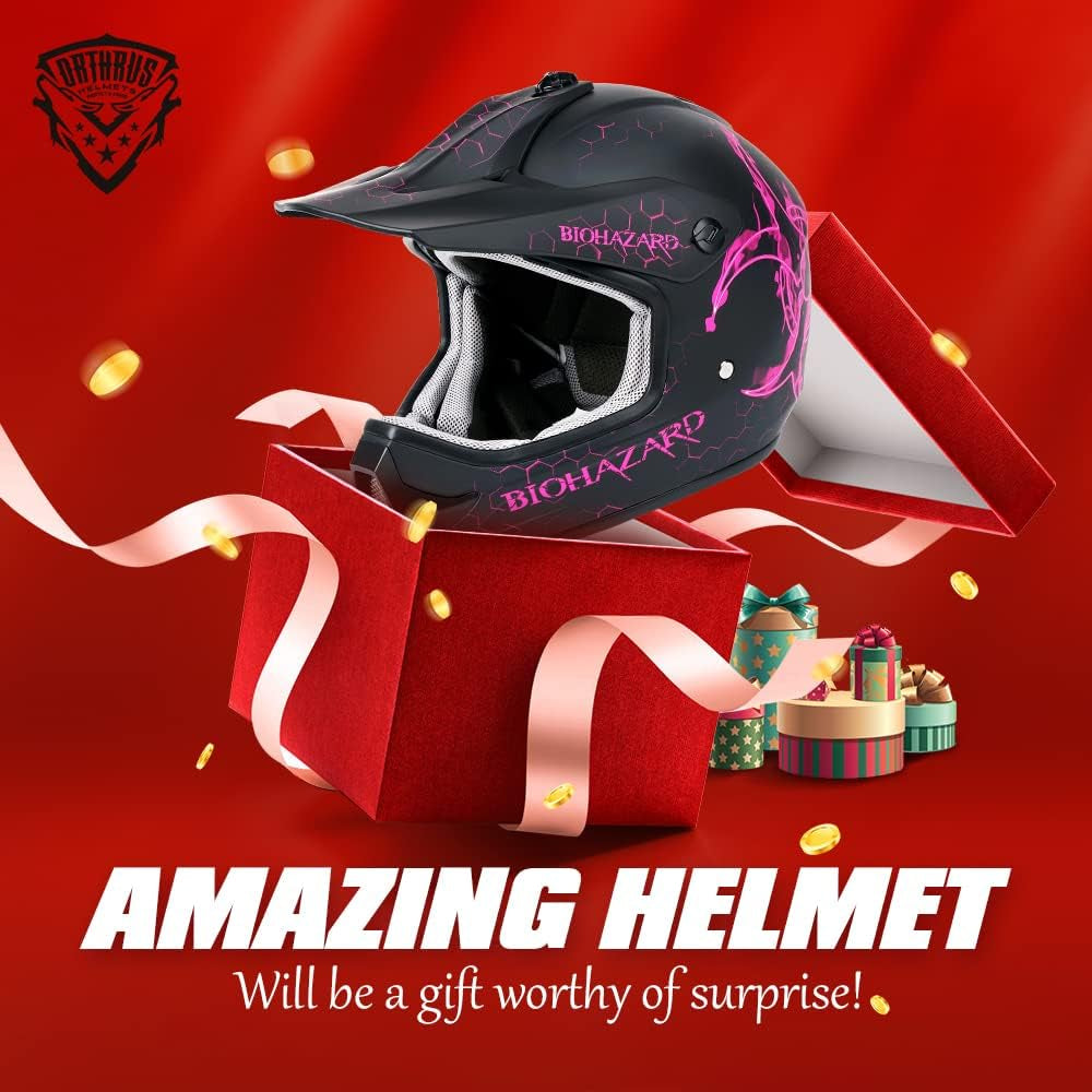 DOT Certified Adult & Youth Helmet for Dirt Bike ATV Motocross Offroad Motorcycle Bike(Bio-Pink,L)