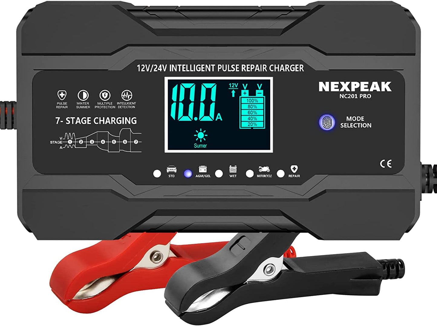 Smart 12V/24V Battery Charger for Cars, Boats, and More - Quick, Safe, and Efficient Charging