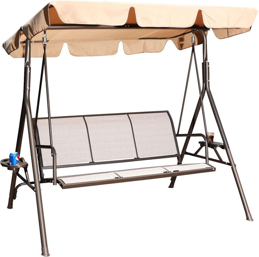 Chill in Style! ☀️🌿 3-Person Outdoor Glider Swing with Utility Tray & Sunshade Canopy - Perfect for Your Patio, Garden, or Pool! 🏖️💺 #OutdoorLiving #PatioVibes