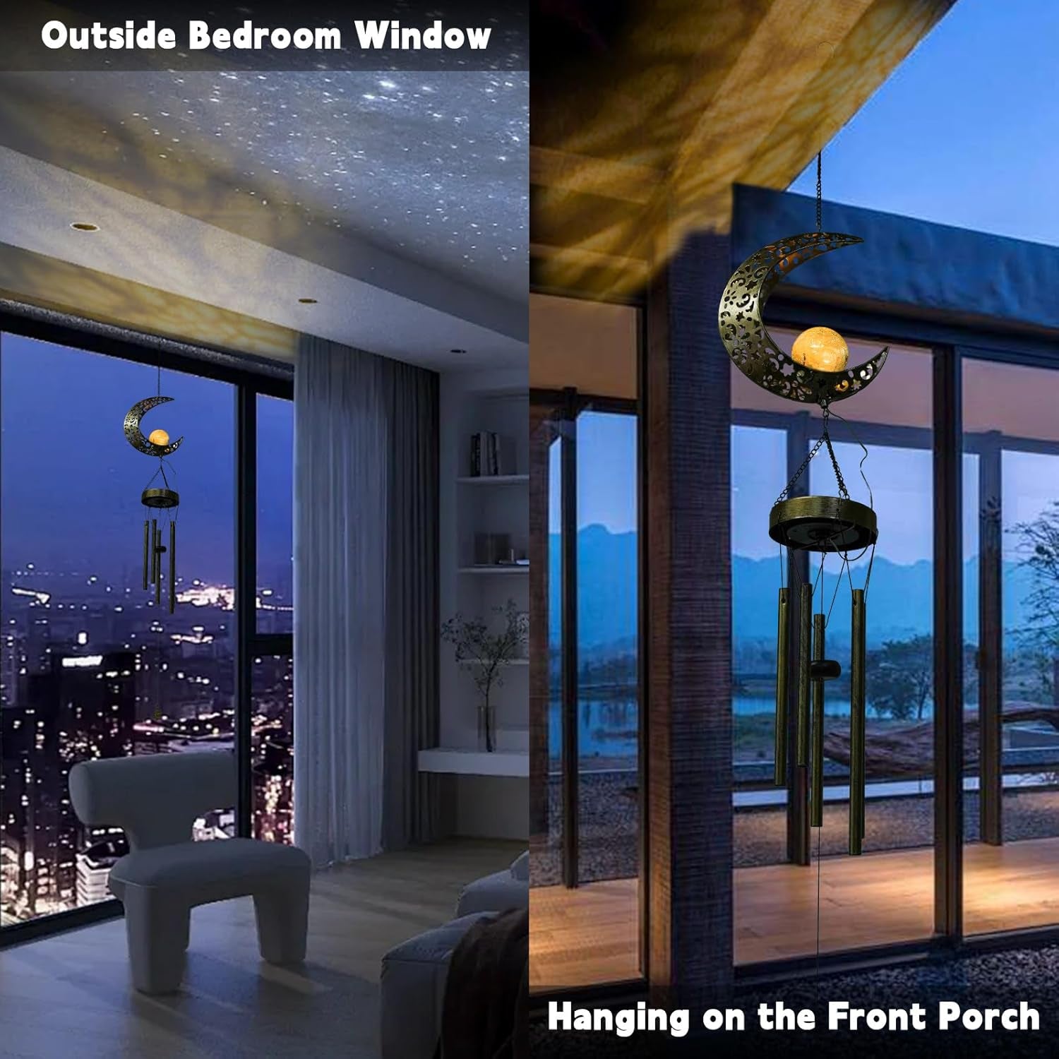 Enchanting Solar Moon Wind Chimes - Illuminate Your Porch with Elegant Sound and Light