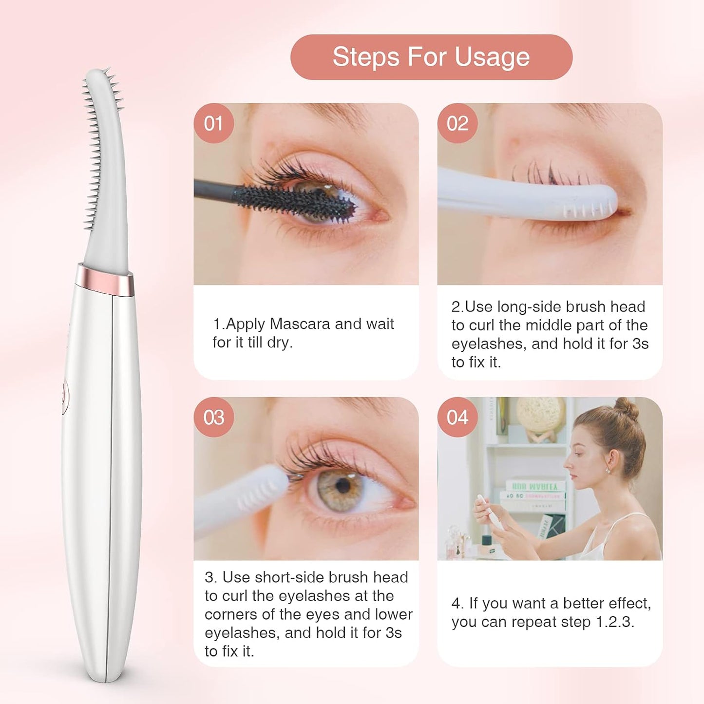 Rechargeable Heated Eyelash Curler, Lash Curler for Women Electric Eyelash Curler with 3 Temperature Modes,Quick Natural Curling and Long Lasting (White)