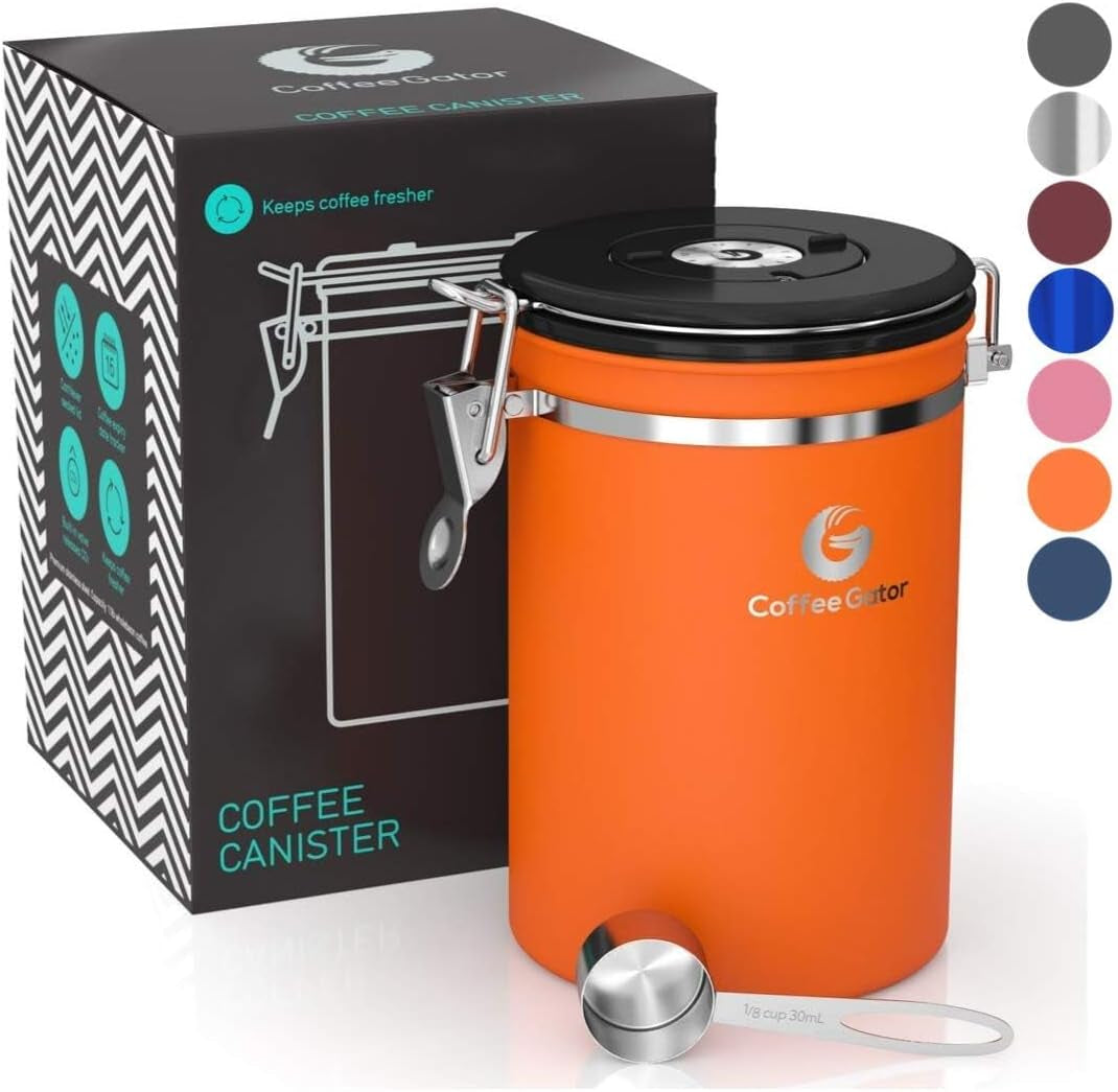 Premium Airtight Coffee Canister - 16oz Stainless Steel & 4oz Borosilicate Glass with Date Tracker & Scoop for Fresh Beans, Ground Coffee, Sugar, Tea, & Cookies