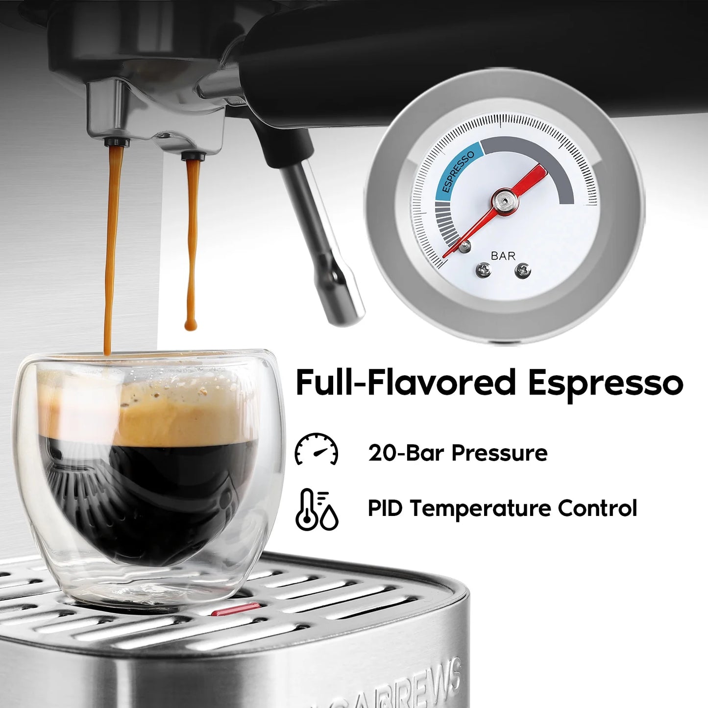 20 Bar Espresso Machine with Milk Frother Steam Wand, Professional Latte Coffee Machine, Stainless Steel, Silver