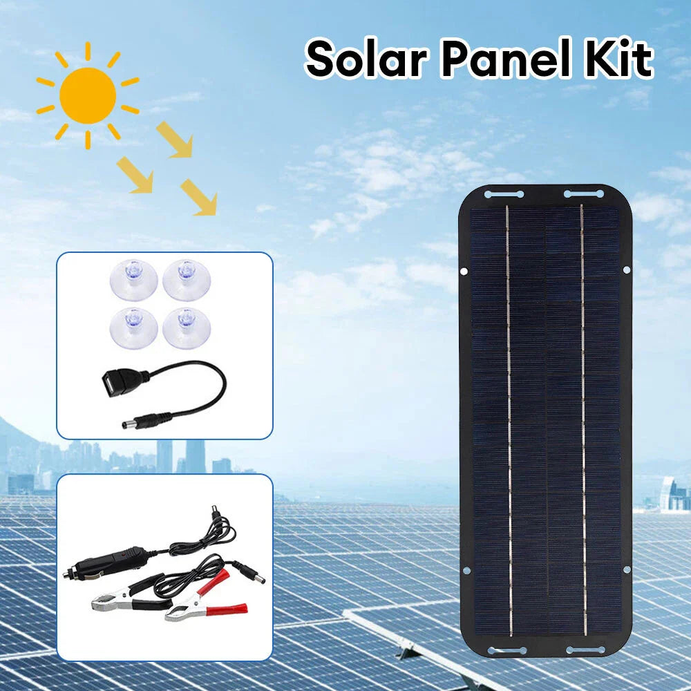 30W High-Efficiency Solar Panel Kit - 12V Trickle Charger for Boats, Cars, and RVs