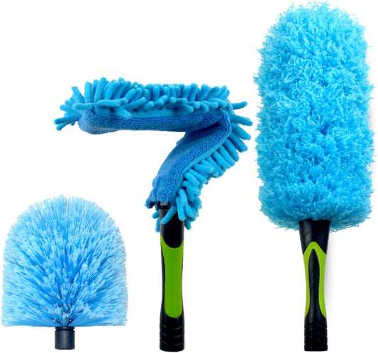 Duster 3-Pack | Hand-Packaged Cobweb Duster, Microfiber Feather Duster, Flexible Ceiling Fan Duster | Twists onto Standard 3/4 Inch Threaded Poles (Pole Sold Separately)(Soft Bristles)