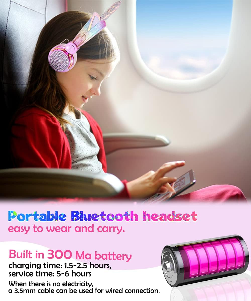Unicorn Kids Bluetooth Headphones for Girls,Boys Teens,Wireless Cat Headset for Smartphones/Tablet/Laptop/Pc/Tv,With Mic and Adjustable Headband,Surprise Box Is the for Birthday and Xmas.