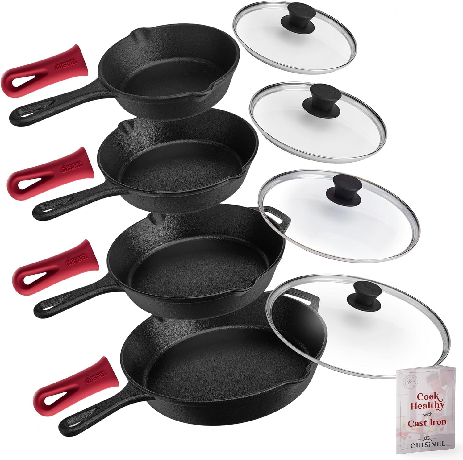 "Ultimate Cast Iron Skillets Set - Pre-Seasoned 12", 10", & 8" Frying Pans with Silicone Grip Covers - Versatile Cookware for Indoor/Outdoor Cooking, BBQ, Oven, and More!"