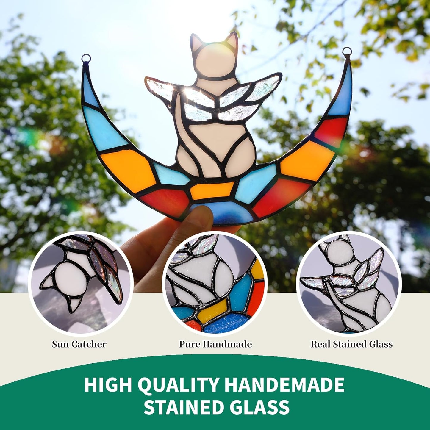 Beautiful Angel White Cat Memorial Stained Glass Decoration - A Heartfelt Tribute for Cat Lovers