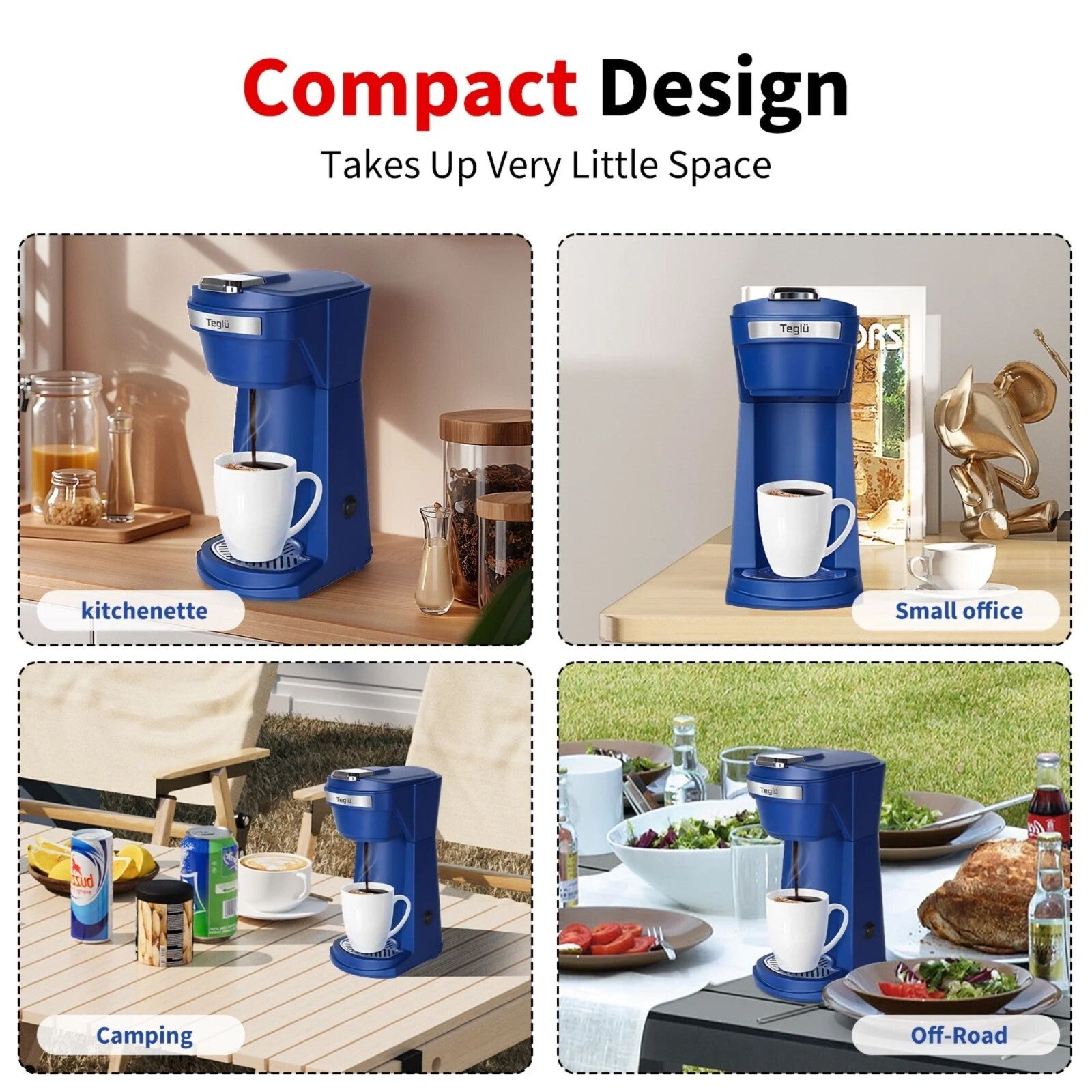 Brew Your Perfect Cup with the Mini K Cup Coffee Maker - Versatile Ground Coffee Machine in Stylish Blue