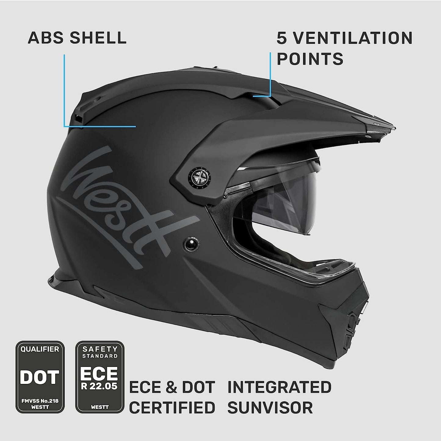 Dual Sport Motorcycle Helmet Off-Road Helmets for Adults, Dual Visor Motorcycle Helmet - Full Face ATV UTV Helmet Dirt Bike Motocross Helmets DOT Approved