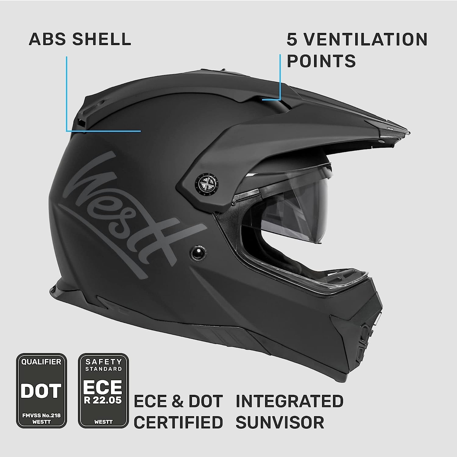 Dual Sport Motorcycle Helmet Off-Road Helmets for Adults, Dual Visor Motorcycle Helmet - Full Face ATV UTV Helmet Dirt Bike Motocross Helmets DOT Approved