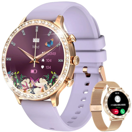 Women Purple Smart Watches for Android Iphone Bluetooth Call Custom Dials Stainless Strip