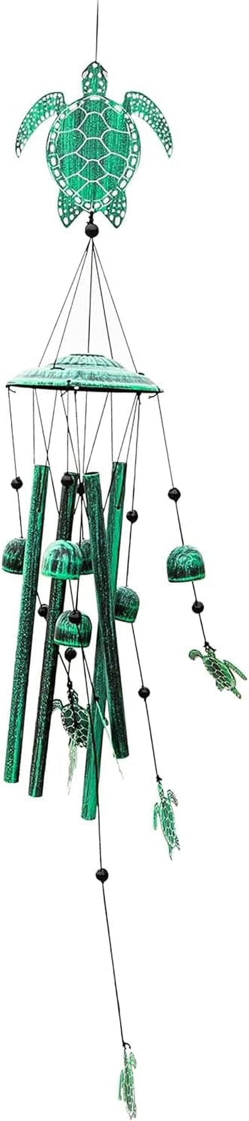 Enchanting 31" Rustic Sea Green Tribal Turtles Wind Chimes - Unique Outdoor Decor for Gardens, Perfect Gift for Women and Moms