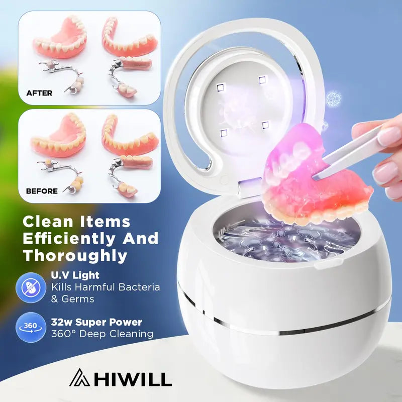 Ultrasonic Cleaner Retainer Cleaning Machine - 43Khz Ultra Sonic Clean Pod for Denture Mouth Guard Aligner Dental Trays (Upgraded) Oral Gift