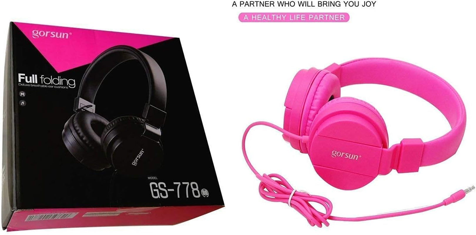 Kids Headphones On-Ear Comfortable Foldable Headphones for Kids Lightweight Stereo Headset for Kids Childrens Girls Boys Smartphone PC Tablet MP3/4 Video Game Toddler Headphones (Pink)