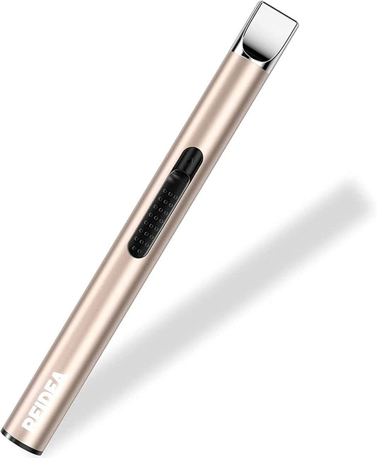 Electronic Candle Lighter Arc Windproof Flameless USB Rechargeable Lighter with Safe Button for Home Kitchen Champagne Gold