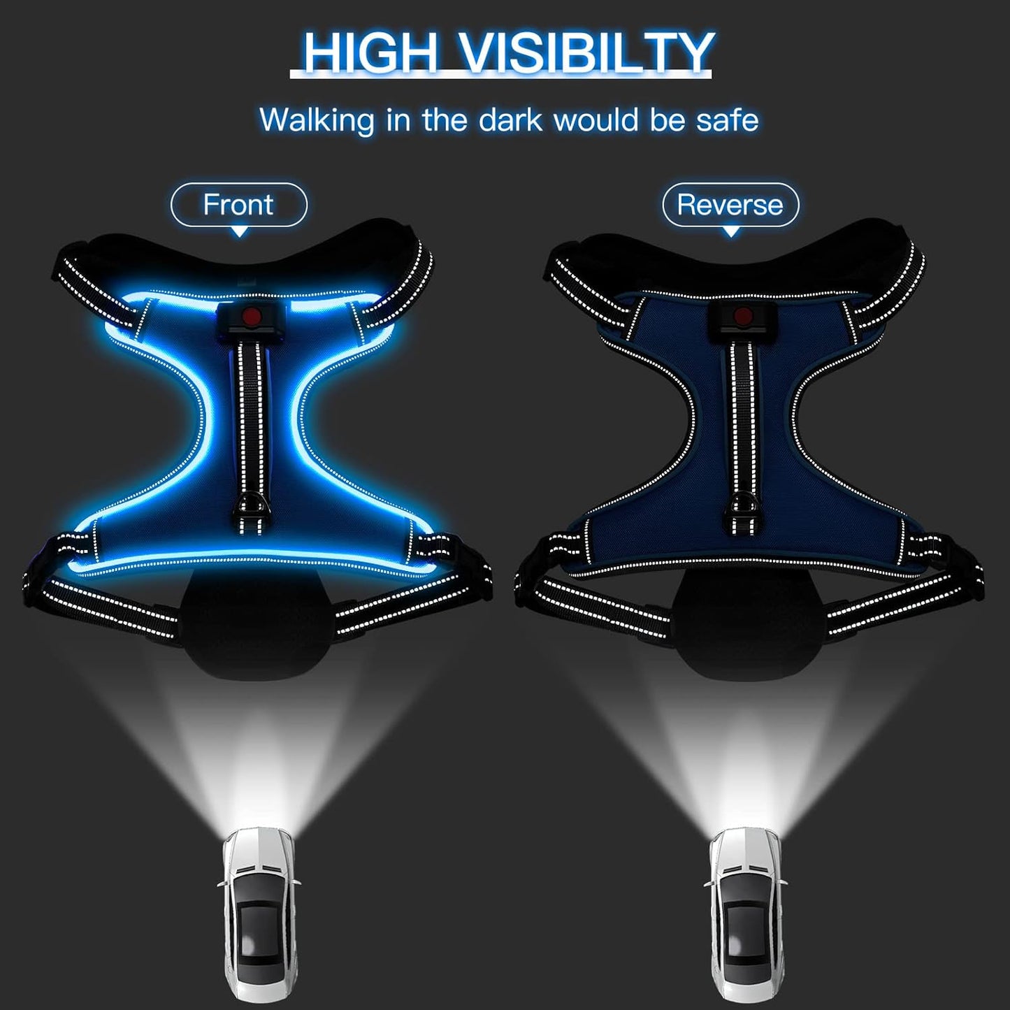 Illuminate Your Dog's Adventures with the LED Dog Harness - Adjustable, Reflective, and Comfortable for Large Dogs in Blue