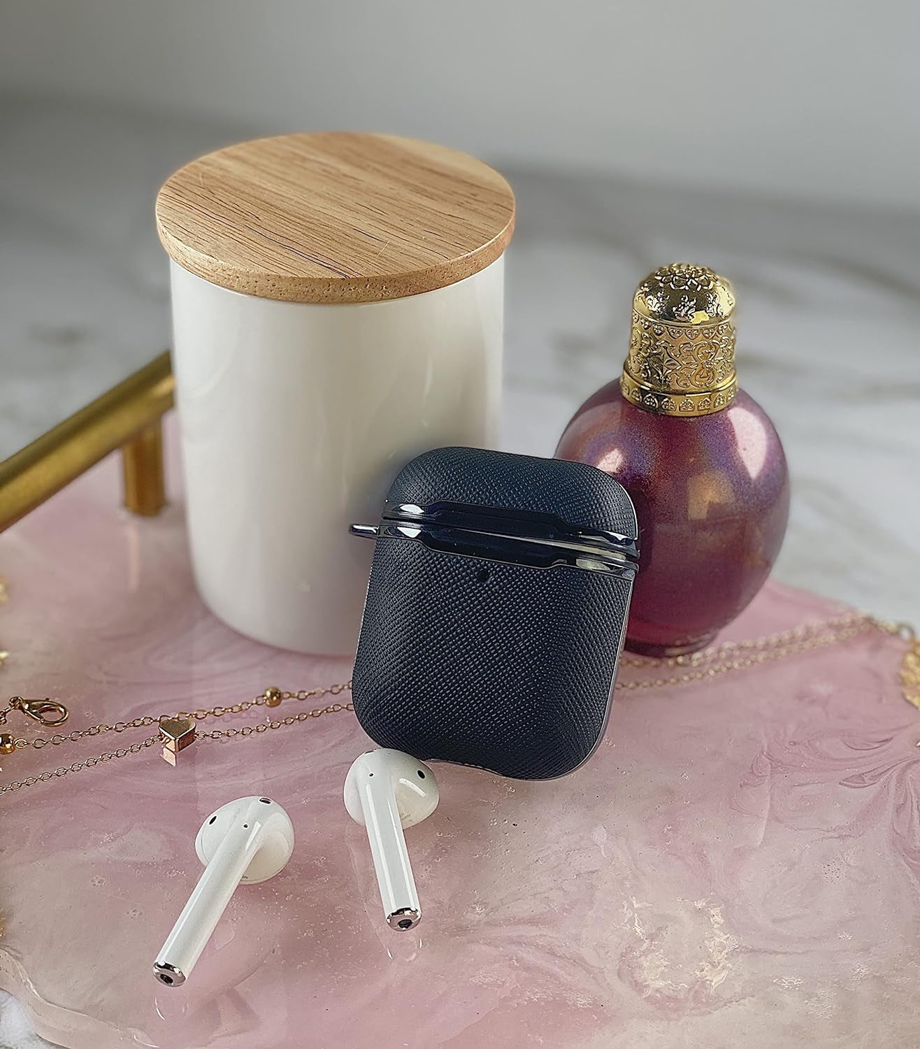 Canvas for Airpods Case Cover Textured Soft Protective Cover W/Keychain for Women Men for Apple Airpods 2Nd Generation Case Airpod Case 1St Generation Air Pod Black Trim – Black