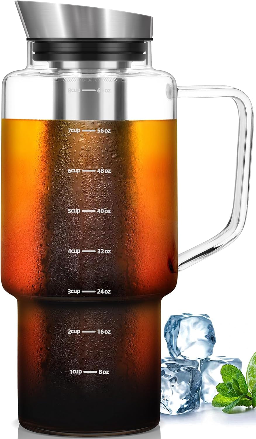 Brew Café-Quality Iced Coffee at Home with the Airtight 51Oz Cold Brew Coffee Maker - Durable Borosilicate Glass & Stainless Steel Filter