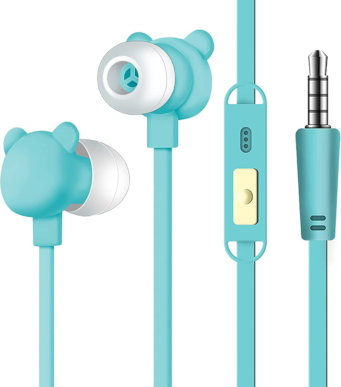 Bear Earbuds for Kids, Kawakii Wired Earbud & In-Ear Headphones Gift for School Girls and Boys with Microphone and Lovely Earphones Storage Case(Green MC)