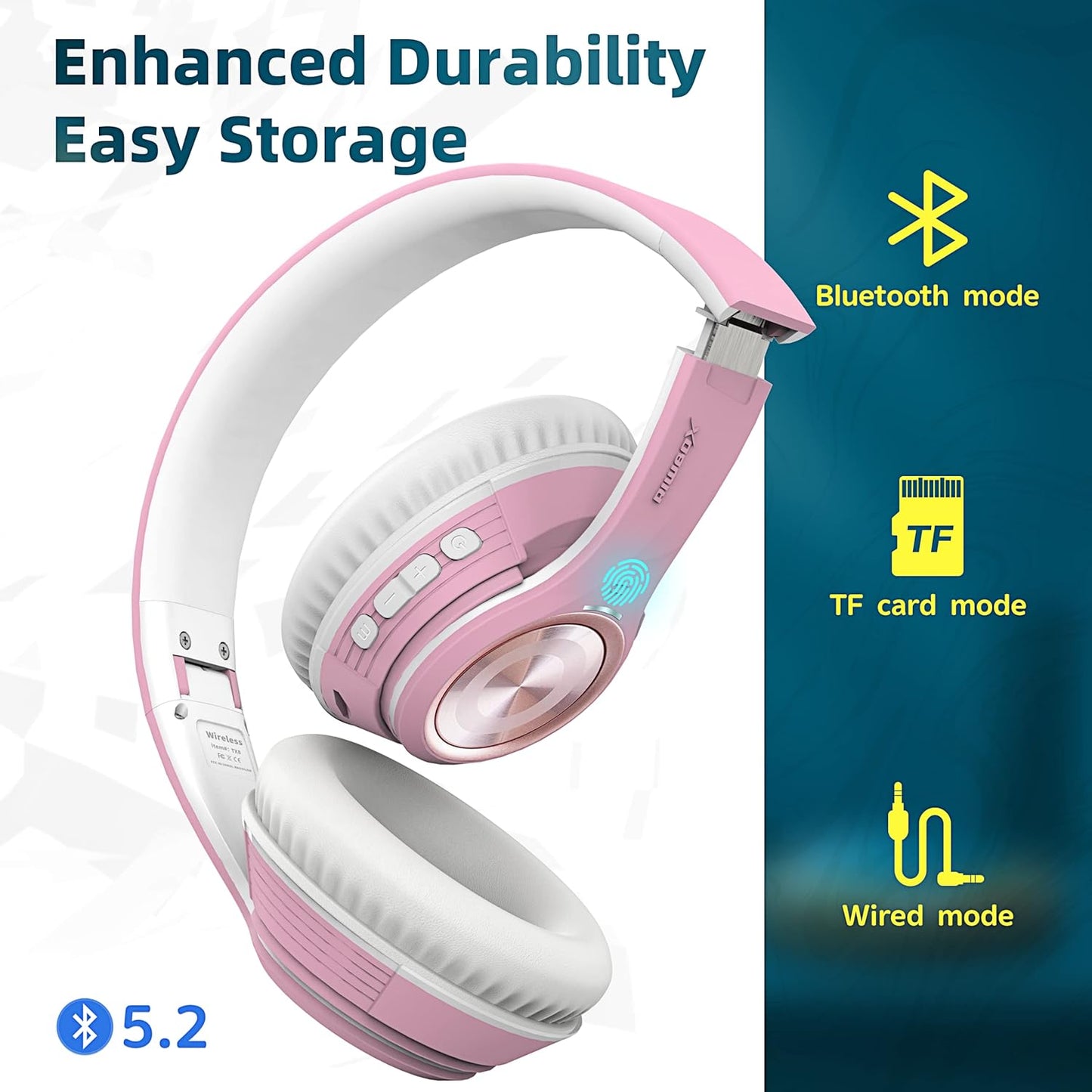 TX8 Bluetooth Headphones, over Ear Headphones, HIFI Stereo, with Touch Control and Mic, Soft Earmuffs/Foldable/Sd/Tf, 40H Playtime, for Travel/Tv/Music/Ofc/Gym/Game