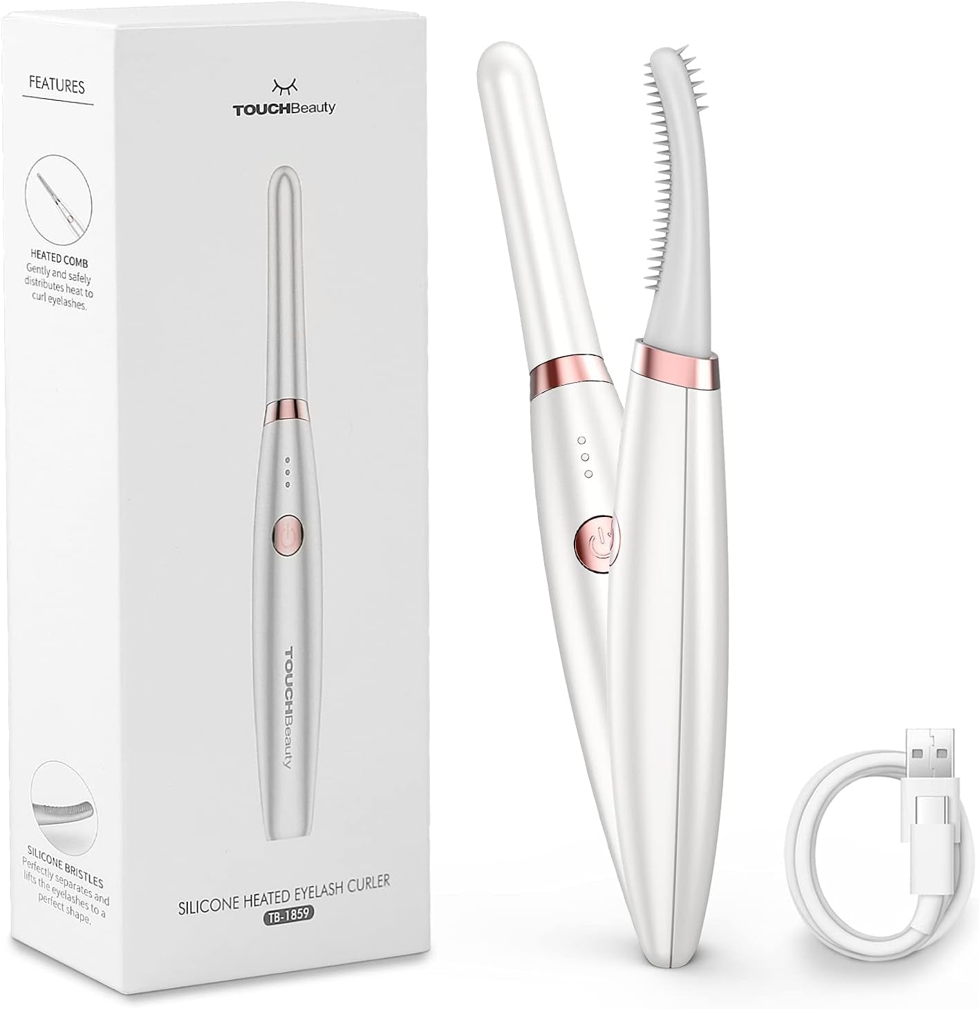 Rechargeable Heated Eyelash Curler, Lash Curler for Women Electric Eyelash Curler with 3 Temperature Modes,Quick Natural Curling and Long Lasting (White)