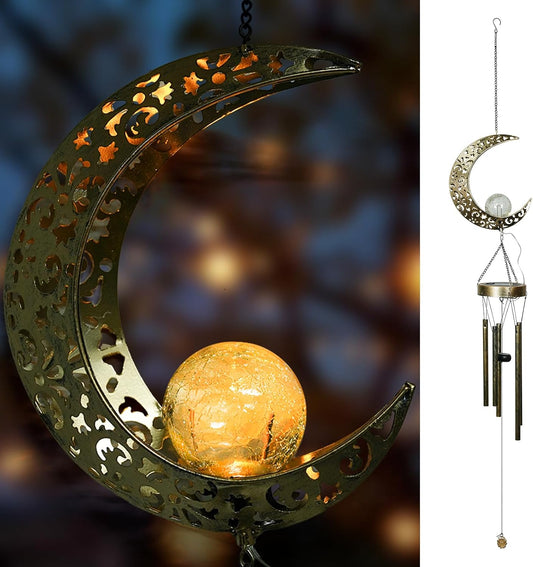 Enchanting Solar Moon Wind Chimes - Illuminate Your Porch with Elegant Sound and Light
