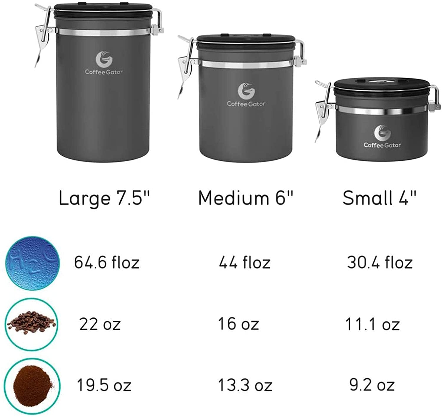 Premium Airtight Coffee Canister - 16oz Stainless Steel & 4oz Borosilicate Glass with Date Tracker & Scoop for Fresh Beans, Ground Coffee, Sugar, Tea, & Cookies