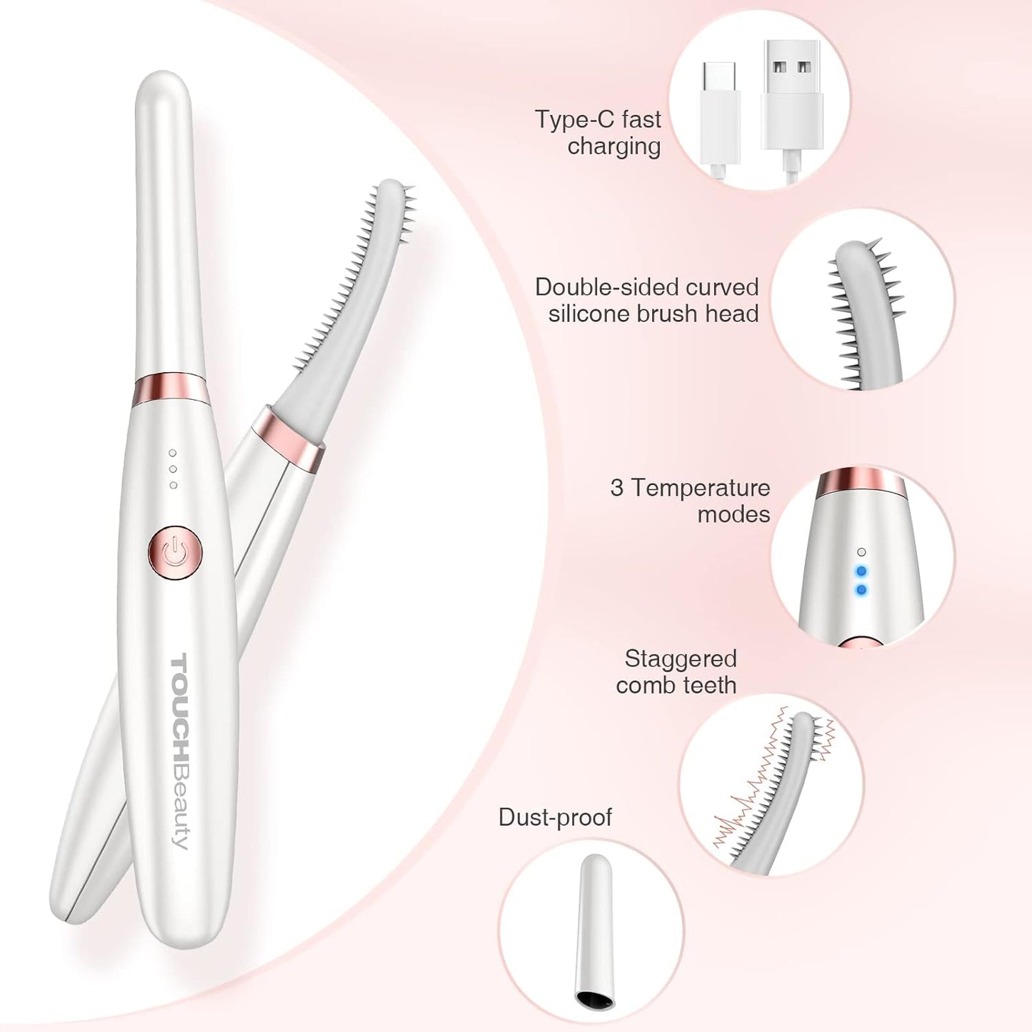 Rechargeable Heated Eyelash Curler, Lash Curler for Women Electric Eyelash Curler with 3 Temperature Modes,Quick Natural Curling and Long Lasting (White)
