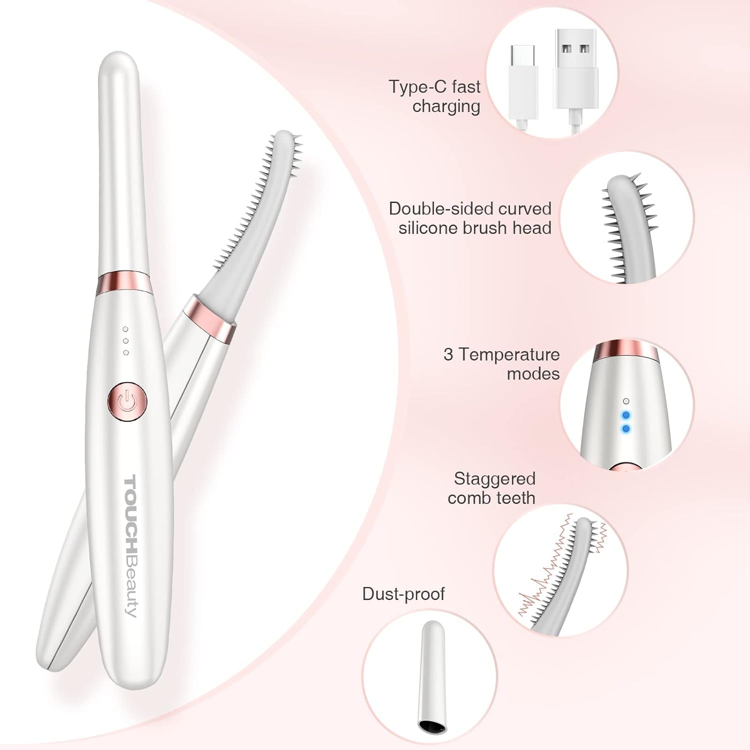 Rechargeable Heated Eyelash Curler, Lash Curler for Women Electric Eyelash Curler with 3 Temperature Modes,Quick Natural Curling and Long Lasting (White)