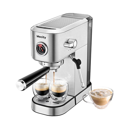 20 Bar Espresso Machine with Milk Frother, Brushed Stainless Steel Shell, 37 Fl.Oz Water Reservoir, Coffee Maker for Espresso, Latte, Mocha, Americano. 120V, 1350W
