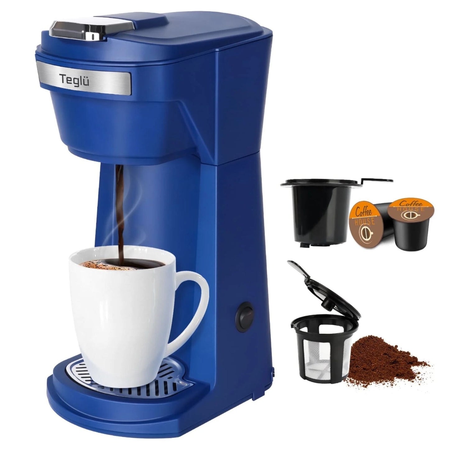Brew Your Perfect Cup with the Mini K Cup Coffee Maker - Versatile Ground Coffee Machine in Stylish Blue