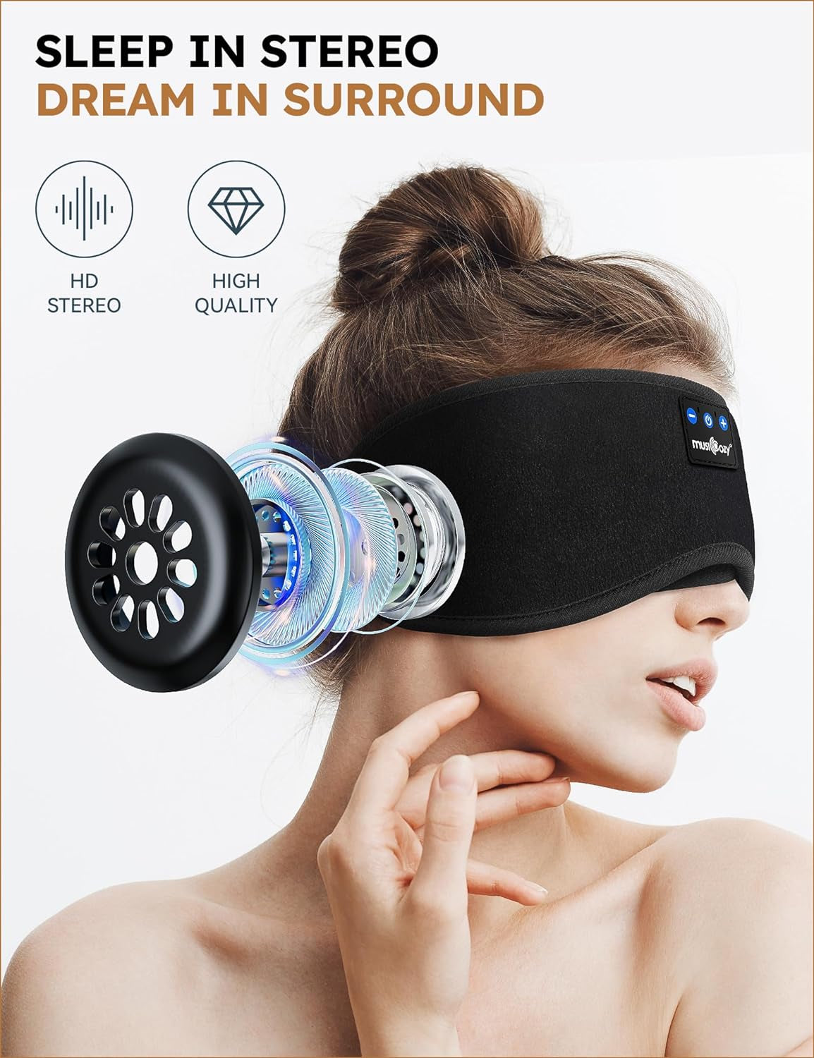 Sleep Headphones Bluetooth 5.2 Headband Sleeping Eye Mask for Mom Women Men Wireless Music Earbuds Earphones for Side Sleepers Built-In HD Speakers Cool Gadgets Unique Gifts