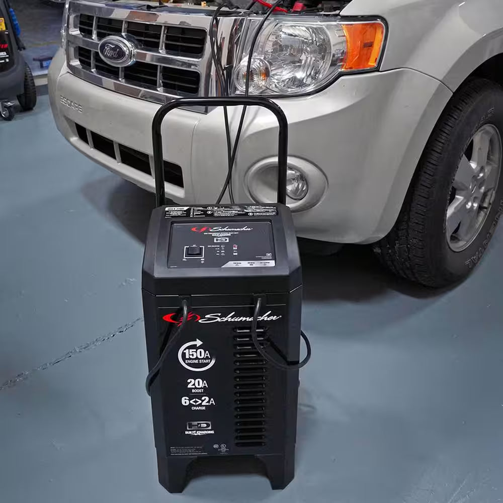 Power Up Your Ride with the Ultimate Wheeled 150A Car Battery Charger and Engine Starter - Fast 20A Boost for All Your Automotive and Marine Needs