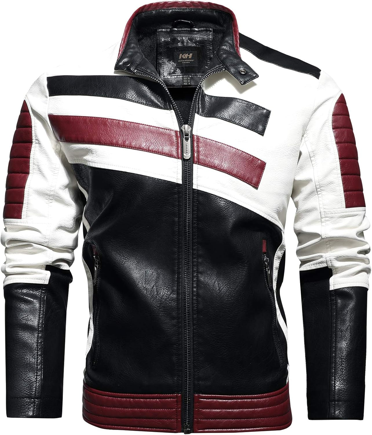Stand-Up Collar Men'S Motorcycle Leather Motorcycle Racing Suit Color-Blocking PU Simulation Leather Jacket
