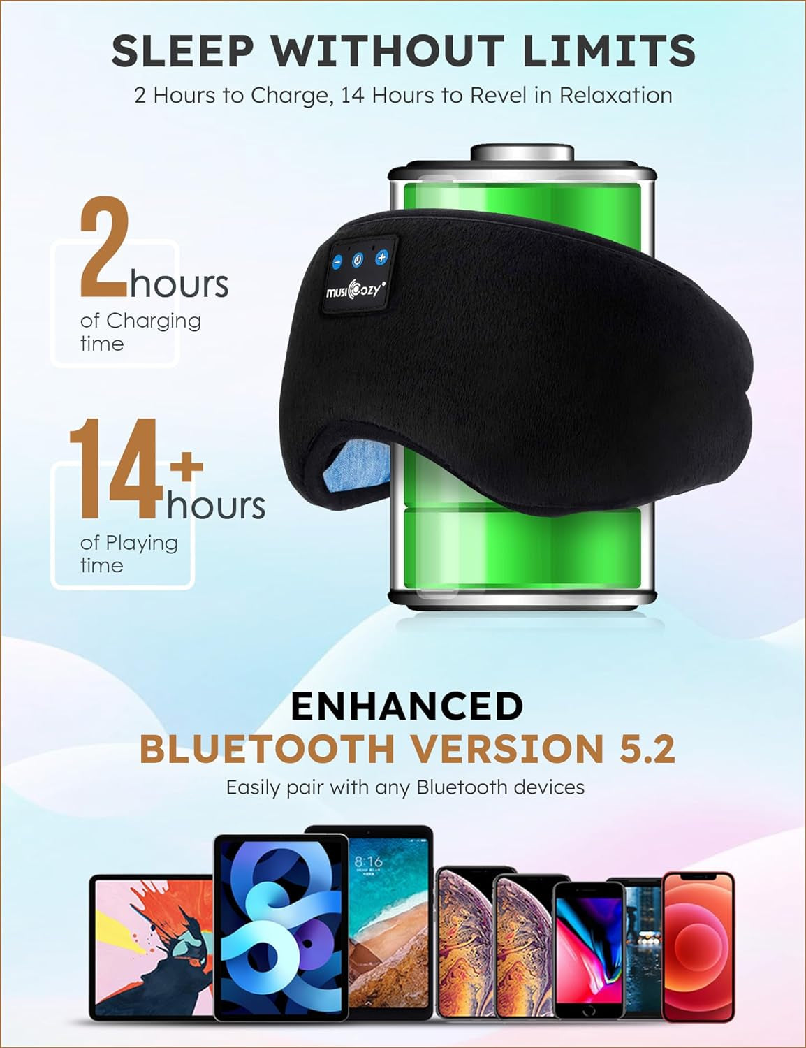 Sleep Headphones Bluetooth 5.2 Headband Sleeping Eye Mask for Mom Women Men Wireless Music Earbuds Earphones for Side Sleepers Built-In HD Speakers Cool Gadgets Unique Gifts