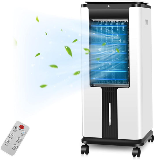Portable Air Conditioner, Electric Air Cooler with 3 Wind Speeds, Remote Control, Built-In 12 H Timer Tower Fan