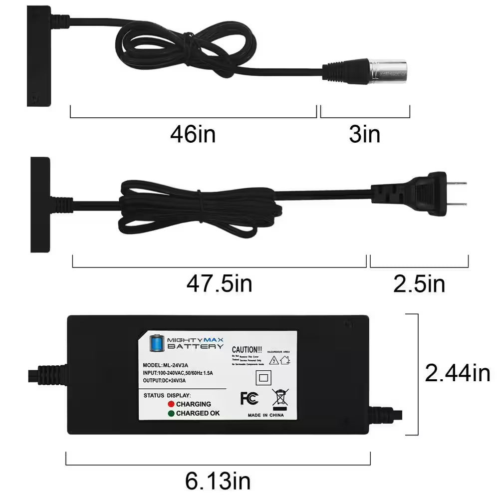 Power Up Your Mobility: 24V 3Amp Bruno PWC-2300 Wheelchair Scooter Battery Charger with Smart Charging Technology