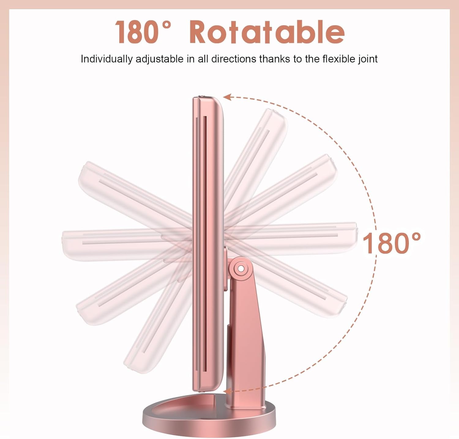Lighted Vanity Makeup Mirror 1X/2X/3X Magnification Trifold with 21 LED Lights Touch Screen and USB Charging, 180 Degree Adjustable Stand for Countertop Cosmetic Makeup Mirror(Rose Gold)