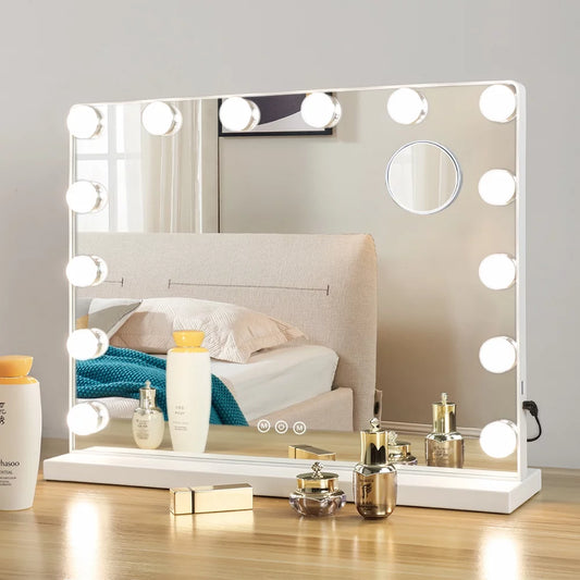 Hollywood Makeup Mirror Vanity Mirror with Lights, Large Bedroom Makeup Mirror with Lights LED Bulbs Dimmable 3 Color Lighting Mode with Removable Magnification