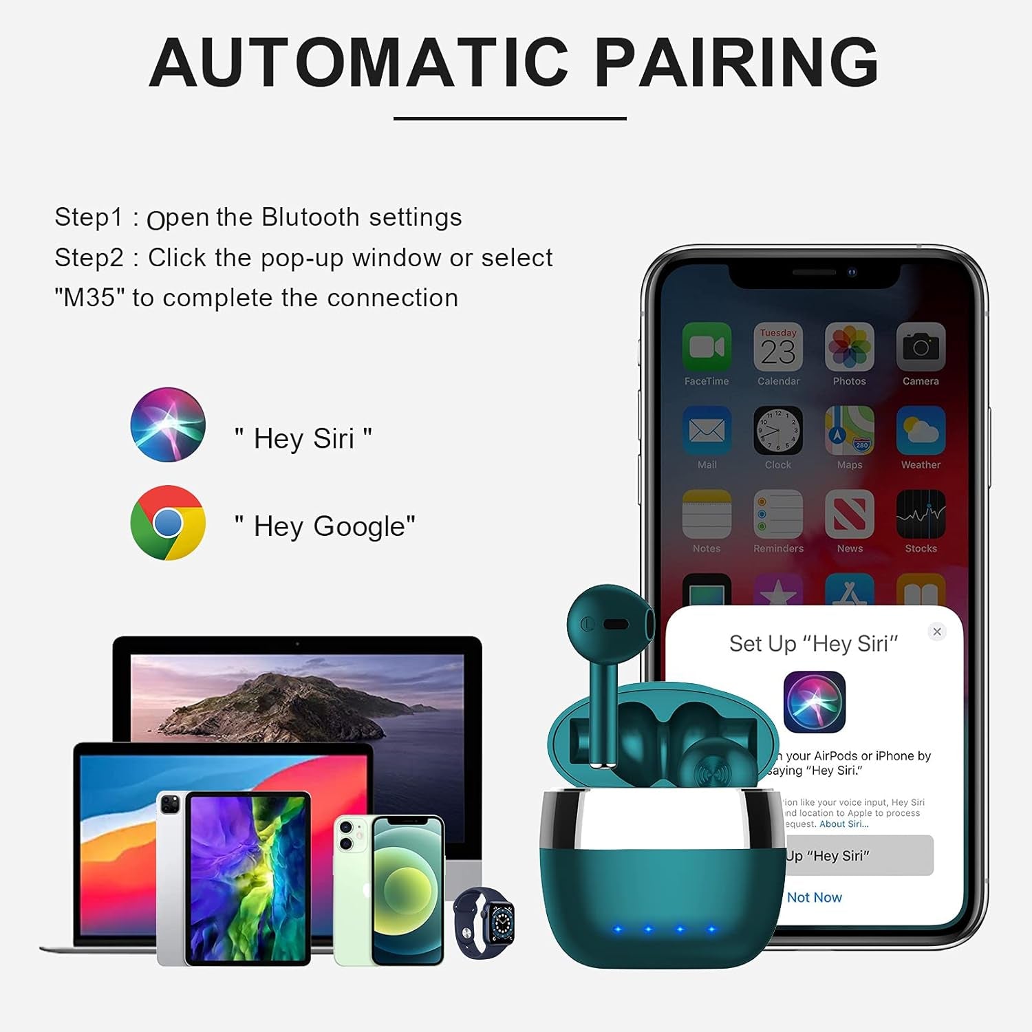 Wireless Earbuds, Bluetooth 5.2 ENC Noise Cancelling Deep Bass In-Ear Stereo Earphones, IPX6 Waterproof Headphones with Mic, USB-C Charging Case, Touch Control Ear Buds Headset for Iphone Android Ios