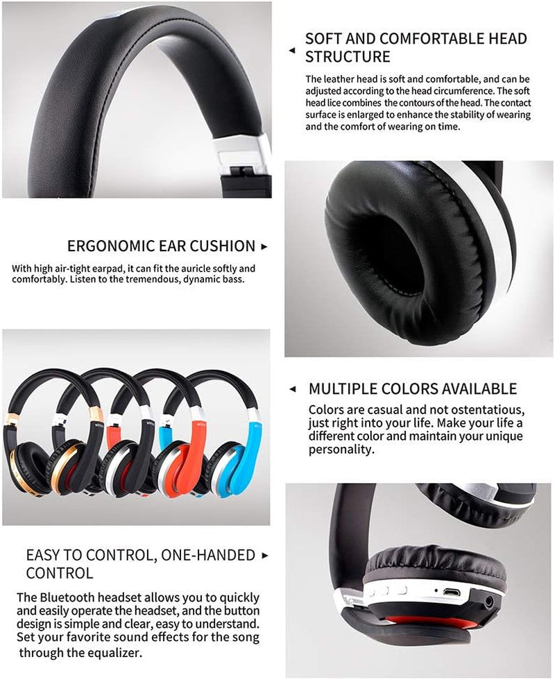 Ek-Mh7 Noise Cancelling Rechargeable Wireless Headphones Bluetooth Game Folding Headset Wired/Wireless 5.0 Portable Folding Headphones with Mic,For Online Class,Pc/Cell Phones/Tv (Silver)